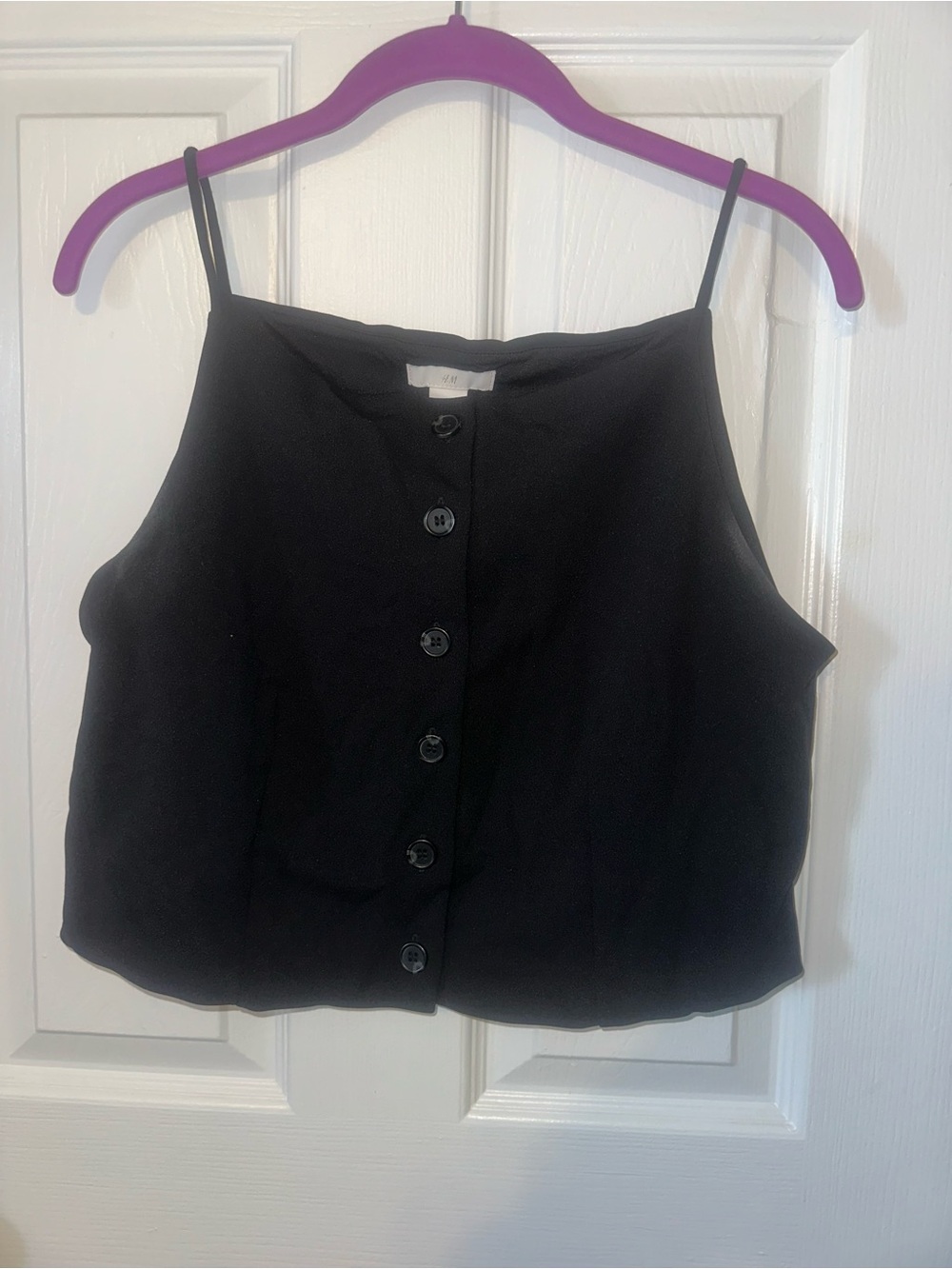 Women's Black Button-Front Spaghetti Strap Camisole